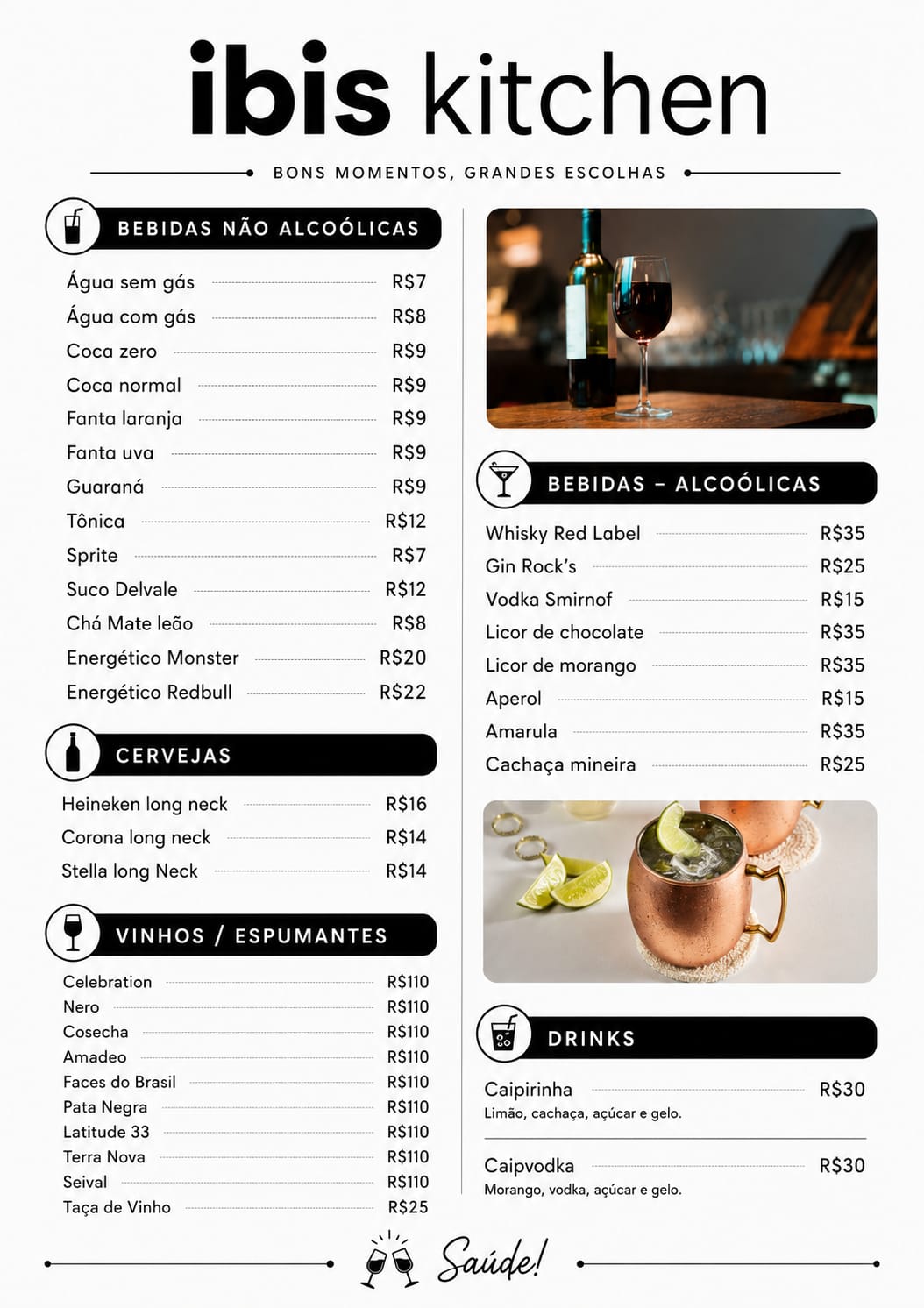 Cardápio ibis kitchen — bebidas e drinks